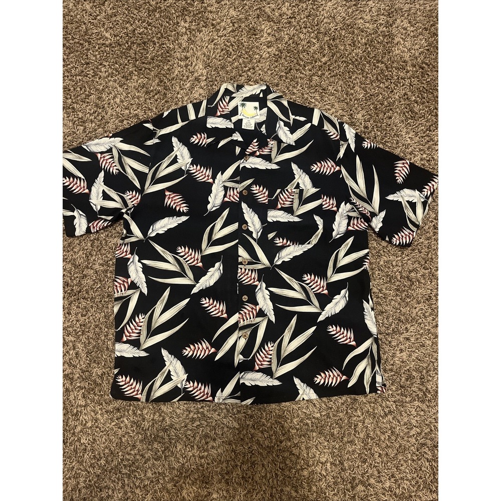 Vintage Banana Cabana 100% Silk Men's L Floral Hawaiian Button Up Shirt